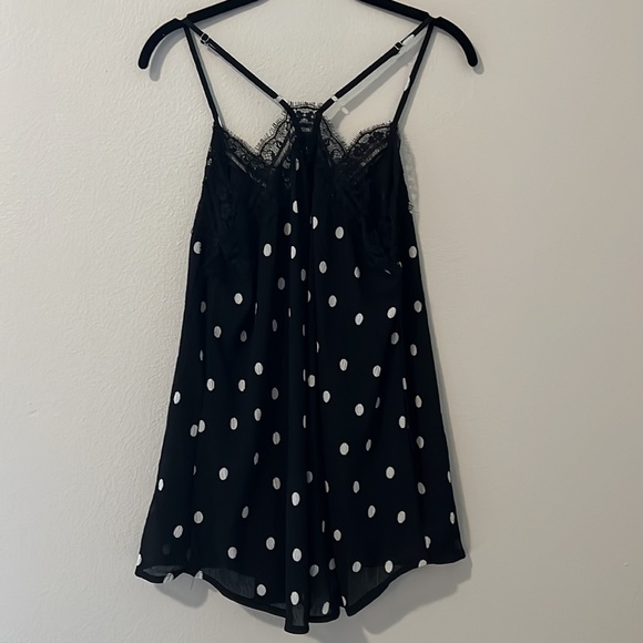 White birch black and white polka dot tank top with lace - Picture 3 of 7